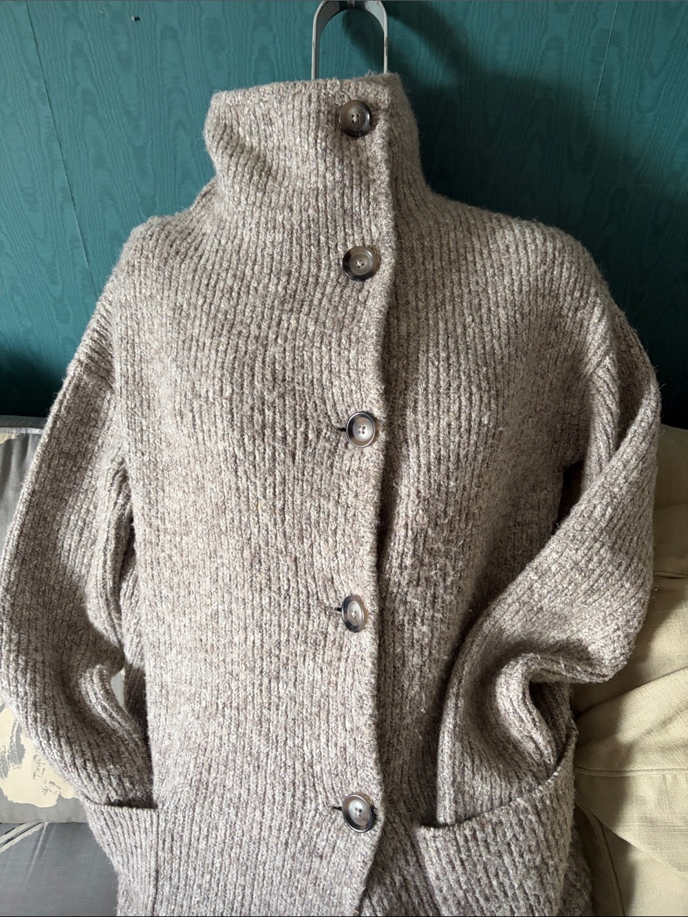 RW&CO. Neutral Taupe Ribbed Button-Front Cardigan - Picture 2 of 6